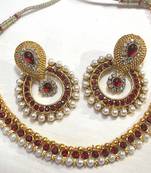 Maroon Pearl Polki Necklace Set