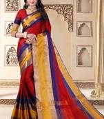 Red plain cotton silk saree with blouse