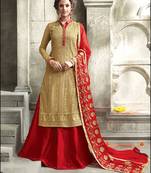 Golden embroidered georgette semi stitched salwar with dupatta