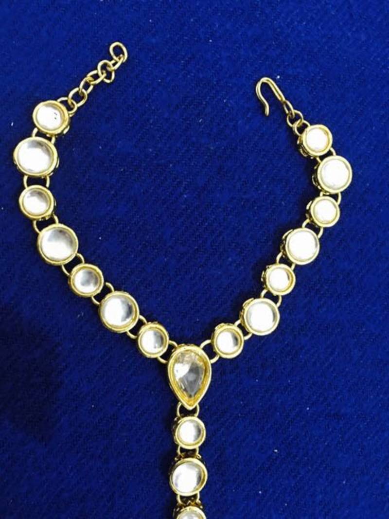 Ethnic India Gold Plated Kundan Panja Hath Phool Cuff Bracelet A0028