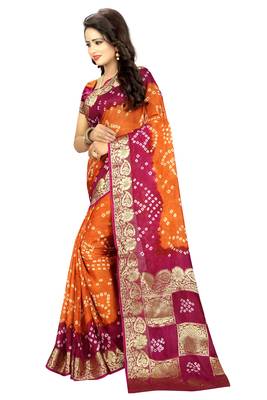 Multicolor hand woven art silk saree with blouse 4