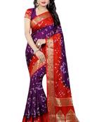 Multicolor hand woven art silk saree with blouse