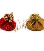 Red And Golden Stylish Net Patterened Pouch- Set Of 2