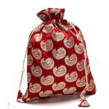 Paisley Brocade Work Red Pouch Bag 1