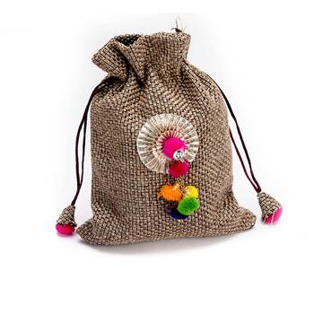Colorful Cotton Balls Studded Brown Pouch Bag 1