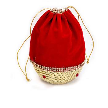 Red And Golden Ad Studded Pouch Bag 1