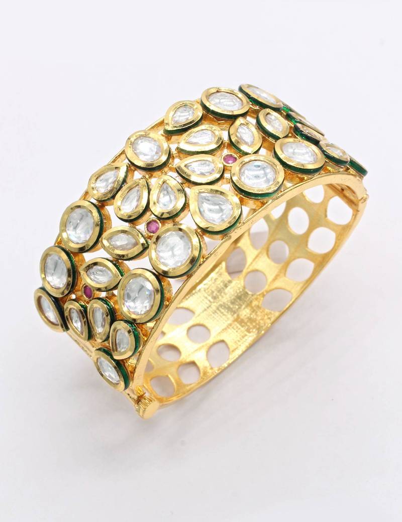 White Jadau Kundan Kada Jewellery For Women