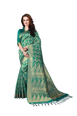 Blue woven banarasi  saree with blouse 1