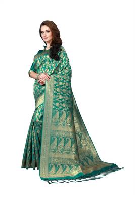 Blue woven banarasi  saree with blouse 2