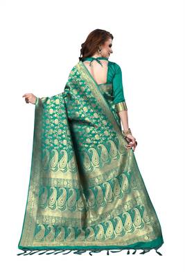 Blue woven banarasi  saree with blouse 3