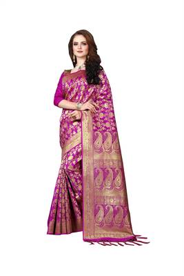 Pink woven banarasi saree with blouse 1