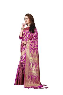 Pink woven banarasi saree with blouse 2