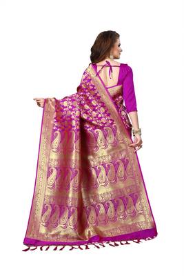 Pink woven banarasi saree with blouse 3