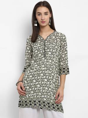 Green printed cotton short-kurtis 1