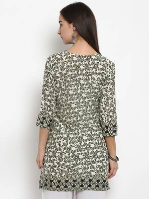 Green printed cotton short-kurtis 3