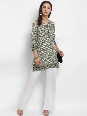 Green printed cotton short-kurtis 4