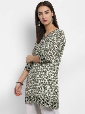 Green printed cotton short-kurtis 5