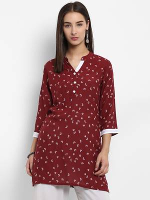 Maroon printed cotton short-kurtis 1