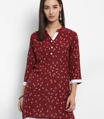 Maroon printed cotton short-kurtis