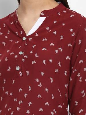 Maroon printed cotton short-kurtis 2