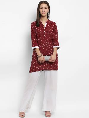 Maroon printed cotton short-kurtis 4