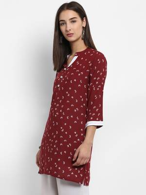 Maroon printed cotton short-kurtis 5