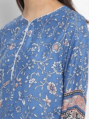 Blue printed cotton short-kurtis 2
