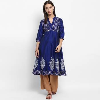 Royal-blue printed cotton poly kurtas-and-kurtis 1