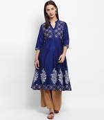 Royal-blue printed cotton poly kurtas-and-kurtis