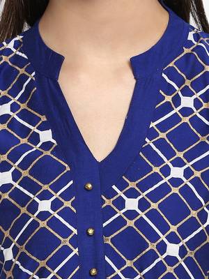 Royal-blue printed cotton poly kurtas-and-kurtis 2