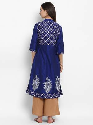 Royal-blue printed cotton poly kurtas-and-kurtis 3