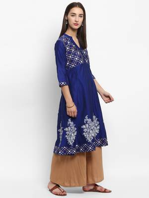 Royal-blue printed cotton poly kurtas-and-kurtis 4