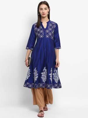 Royal-blue printed cotton poly kurtas-and-kurtis 5
