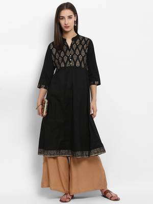 Black printed cotton kurtas-and-kurtis 1