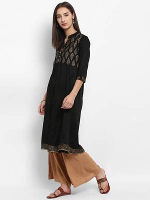 Black printed cotton kurtas-and-kurtis 4