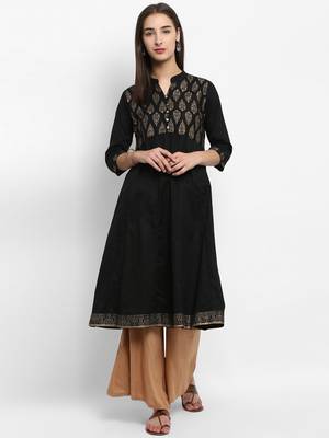 Black printed cotton kurtas-and-kurtis 5