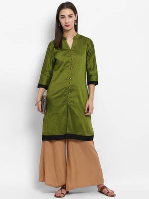 Green plain cotton poly kurtas-and-kurtis 1