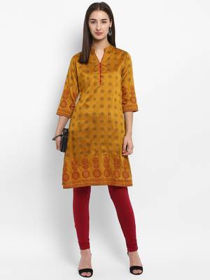Mustard printed chanderi kurtas-and-kurtis 1