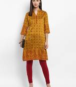 Mustard printed chanderi kurtas-and-kurtis