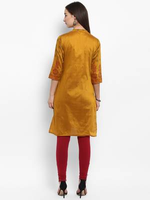 Mustard printed chanderi kurtas-and-kurtis 3