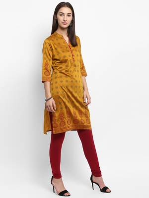 Mustard printed chanderi kurtas-and-kurtis 4