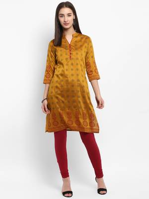 Mustard printed chanderi kurtas-and-kurtis 5