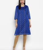 Royal-blue printed chanderi kurtas-and-kurtis