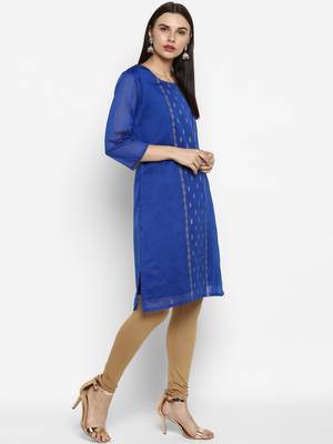 Royal-blue printed chanderi kurtas-and-kurtis 5