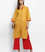 Mustard plain cotton kurtas-and-kurtis