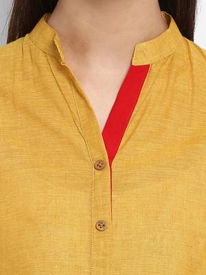 Mustard plain cotton kurtas-and-kurtis 2