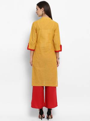 Mustard plain cotton kurtas-and-kurtis 3