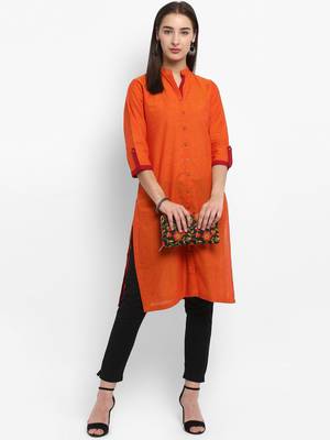 Orange plain cotton kurtas-and-kurtis 1