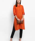 Orange plain cotton kurtas-and-kurtis