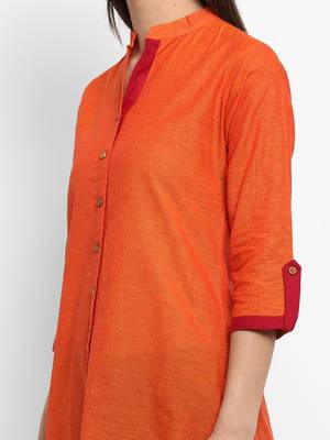 Orange plain cotton kurtas-and-kurtis 2